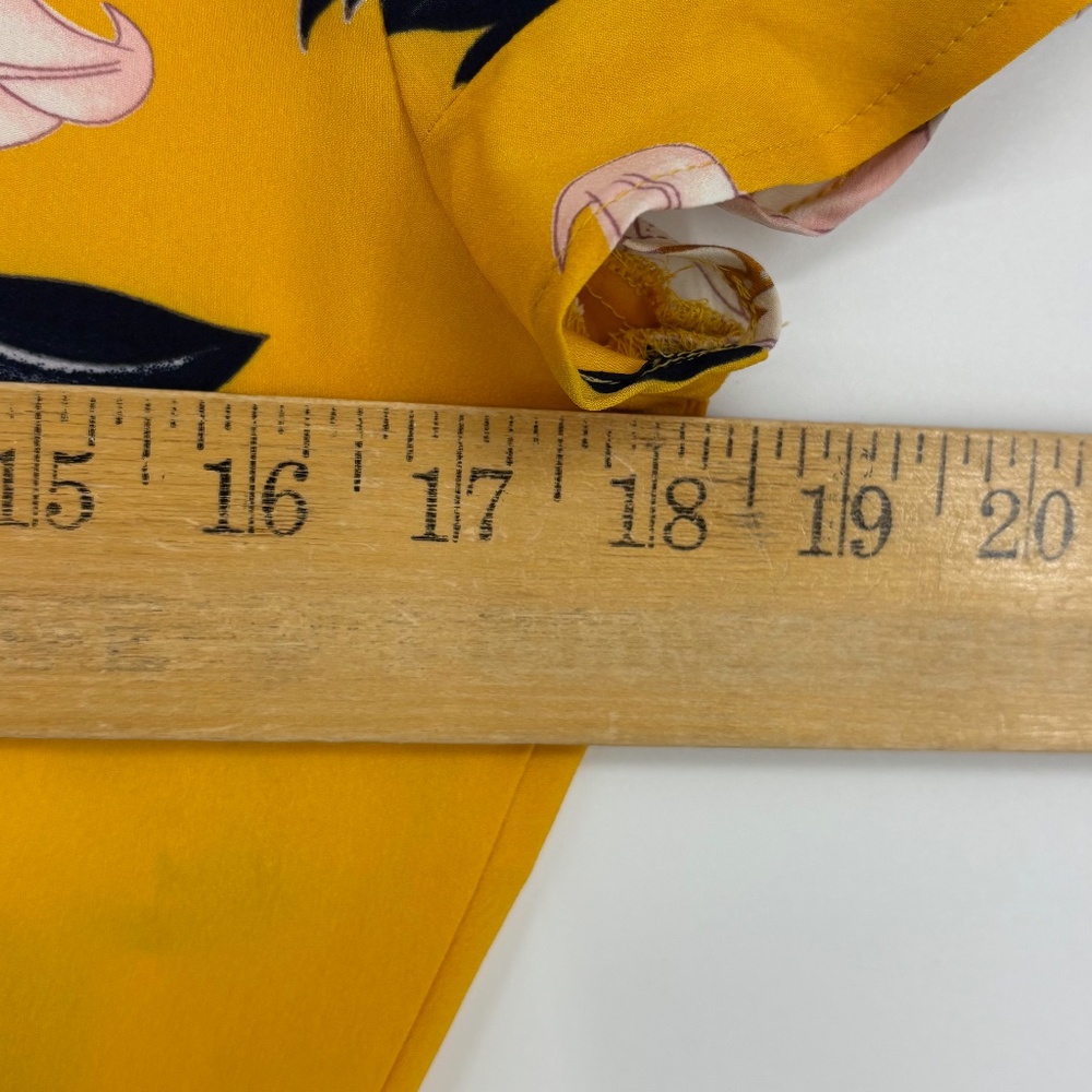Loft Petites Womens 4P Button Front Maxi Shirt Dress Yellow Floral Belt Short Sl - Picture 8 of 9